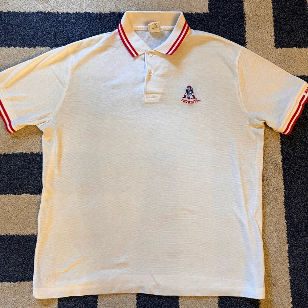Vintage + RARE 80s New England Patriots Pats White Polo by Bike - XL